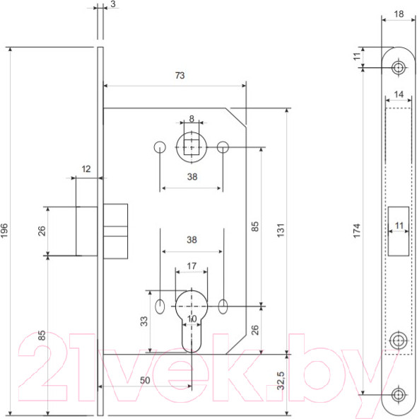 Изображение товара Замок врезной Apecs 5300-P-G (золото)