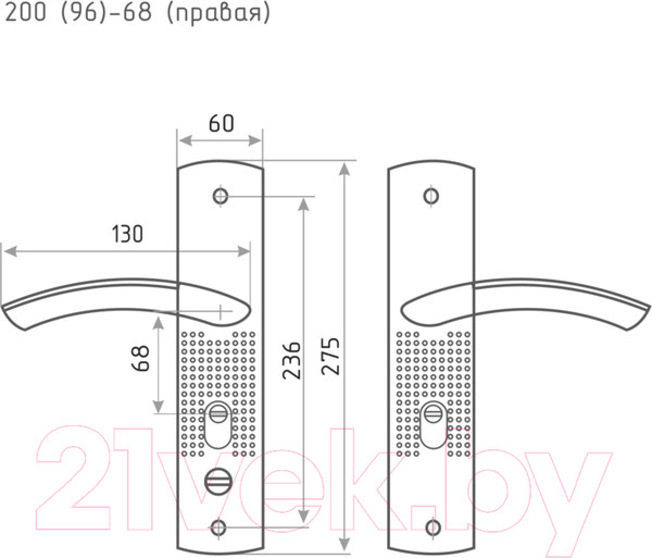 Изображение товара Ручка дверная Нора-М 200(96)-68 (правая, матовый никель)