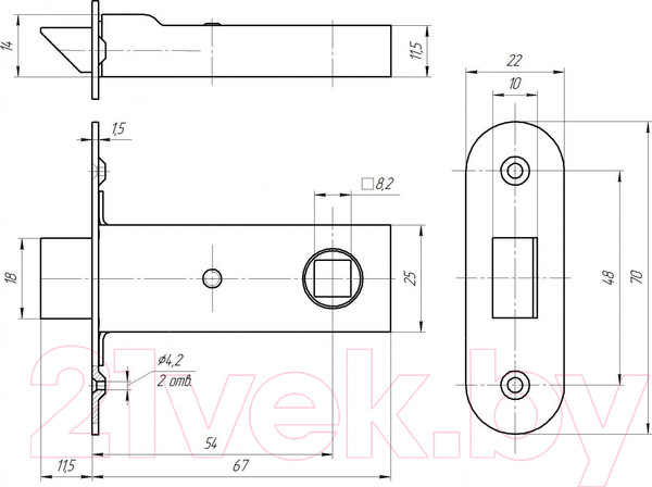 Изображение товара Защелка врезная Зенит ЗЩ2.55 (хром)