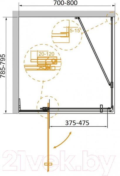 Изображение товара Душевой уголок Cezares SLIDER-AH-1-80-70/80-BR-Cr