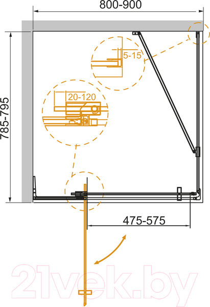 Изображение товара Душевой уголок Cezares SLIDER-AH-1-80-80/90-BR-Cr