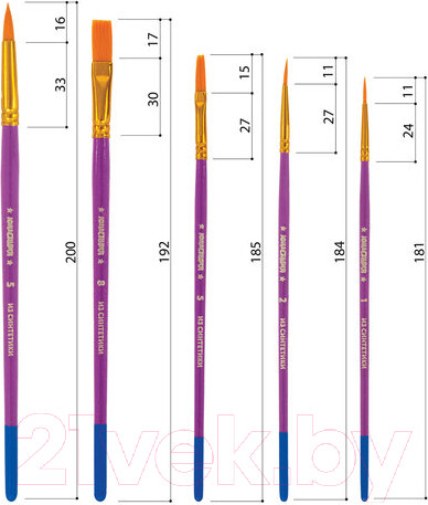 Изображение товара Набор кистей Юнландия Синтетика / 200894 (5шт)