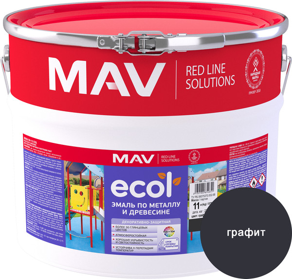 Изображение товара Эмаль MAV Ecol ПФ-115 (11кг, графит глянцевый)
