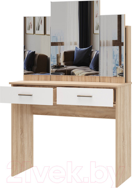 Изображение товара Туалетный столик с зеркалом Памир Беатрис (дуб сонома/белый глянец)