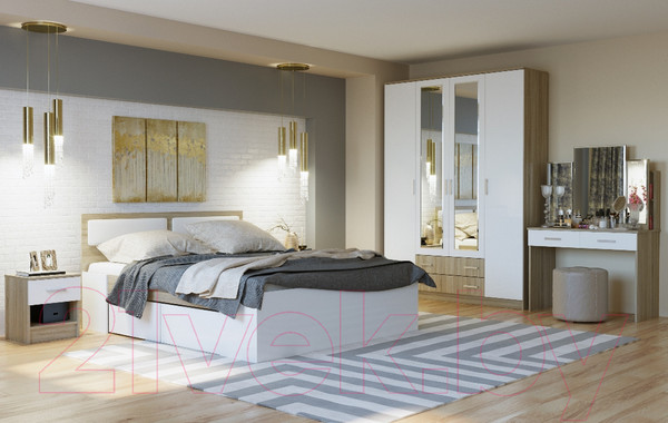 Изображение товара Туалетный столик с зеркалом Памир Беатрис (дуб сонома/белый глянец)