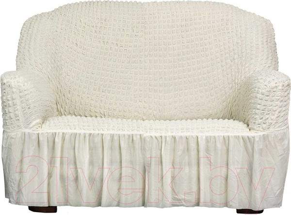 Изображение товара Чехол на 2-х местный диван Софатэкс Люкс ПО-4 с оборкой / 00873 (молочный)