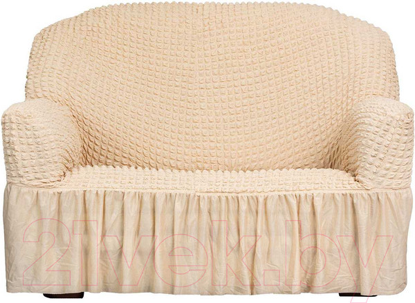 Изображение товара Чехол на 2-х местный диван Софатэкс Стандарт ПО-4 с оборкой (ваниль)