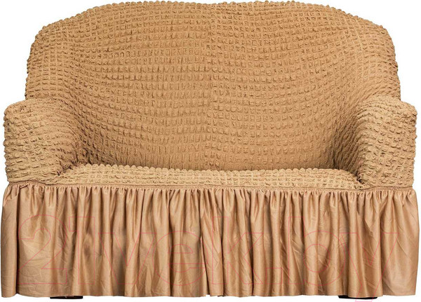 Изображение товара Чехол на 2-х местный диван Софатэкс Стандарт ПО-4 с оборкой (кофе с молоком)