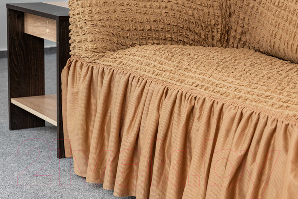 Изображение товара Чехол на 2-х местный диван Софатэкс Стандарт ПО-4 с оборкой (кофе с молоком)