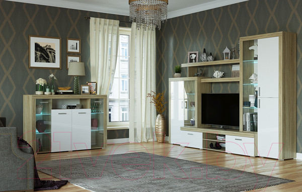 Изображение товара Стенка Памир Орландо №1 (дуб сонома/белый глянец)