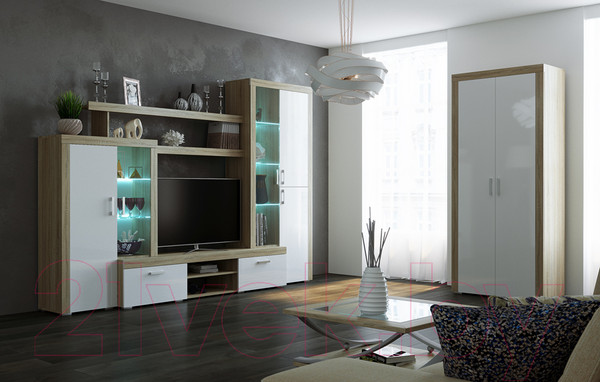 Изображение товара Стенка Памир Орландо №1 (дуб сонома/белый глянец)