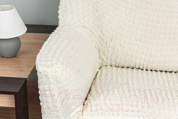 Изображение товара Чехол на 2-х местный диван Софатэкс Стандарт ПО-4 с оборкой / 01018 (молочный)