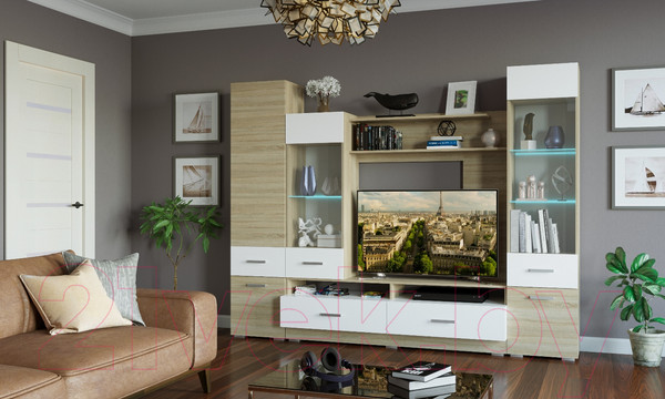 Изображение товара Шкаф-пенал Памир Элиза (дуб сонома/белый глянец)