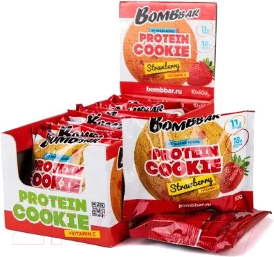 Изображение товара Протеиновое печенье Bombbar Клубника (10x60г)