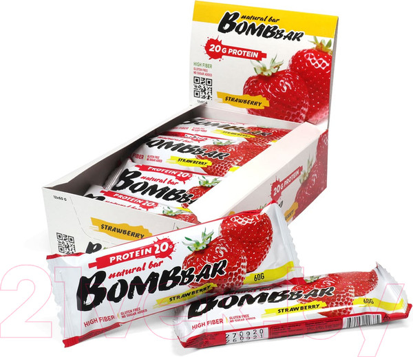Изображение товара Набор протеиновых батончиков Bombbar Клубника (20x60г)