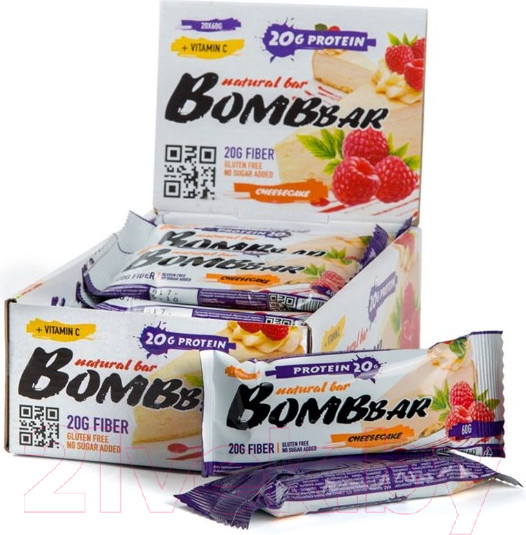 Изображение товара Набор протеиновых батончиков Bombbar Малиновый чизкейк (20x60г)