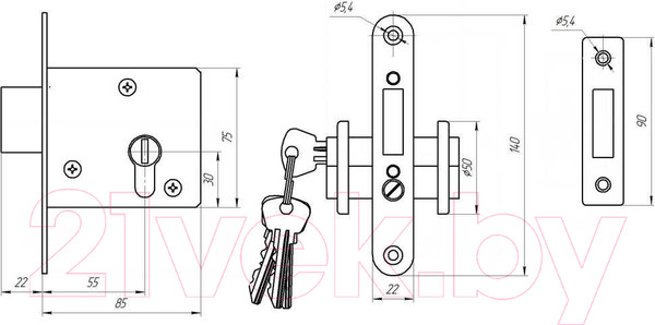 Изображение товара Замок врезной Зенит ЗВ1-2