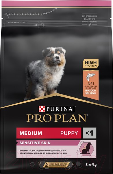 Изображение товара Сухой корм для собак Pro Plan Puppy Medium Sensitive Skin с лососем (3кг)