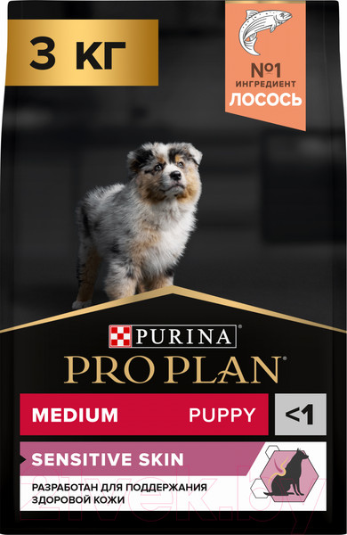 Изображение товара Сухой корм для собак Pro Plan Puppy Medium Sensitive Skin с лососем (3кг)
