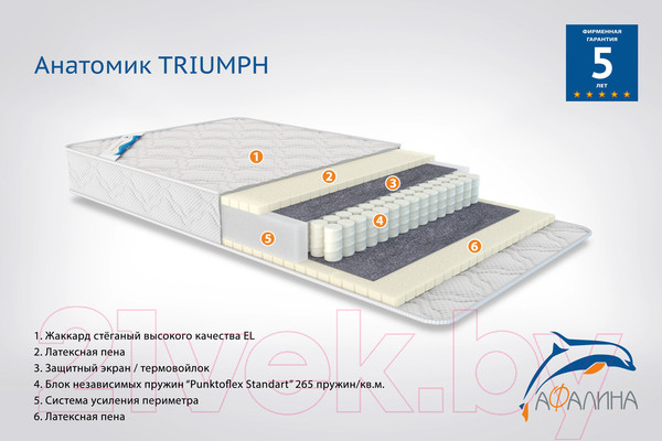 Изображение товара Матрас в кроватку Afalina Анатомик Triumph 65x125 (кокос, латекс)
