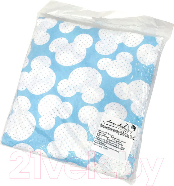 Изображение товара Простыня для малышей Amarobaby Мышонок / AMARO-5102-MG (голубой)