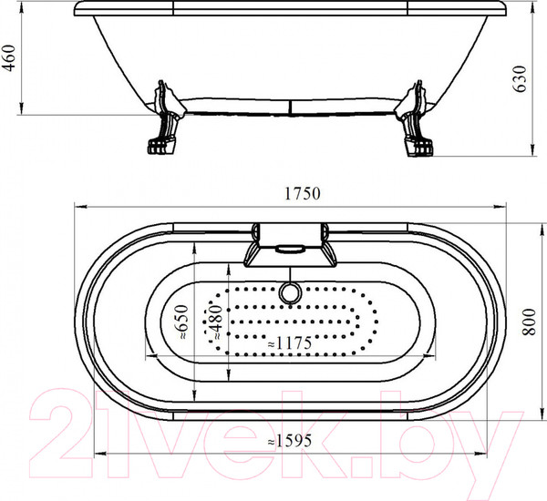 Изображение товара Ванна акриловая Radomir Леонесса 1 175x80 / 1-01-2-0-9-138 (с ножками хром)