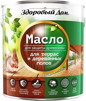 Изображение товара Масло для древесины Здоровый дом Для террас и деревянных полов (1.8л, орех)