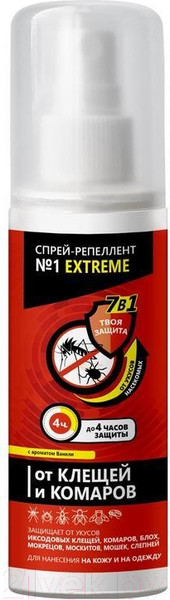 Изображение товара Спрей от насекомых Аэро-Про Extreme №1 от клещей и комаров (100мл)