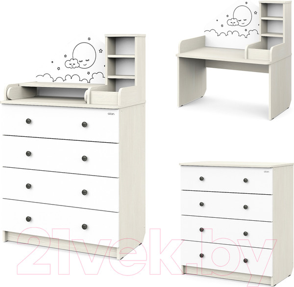 Изображение товара Комод пеленальный Атон Сириус ALF 804 ЛДСП (с шариковыми направляющими, бодега светлая/белый)