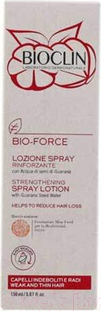 Изображение товара Спрей для волос Bioclin Bio-Force Укрепляющий Для ослабленных и тонких волос Гуарана (150мл)