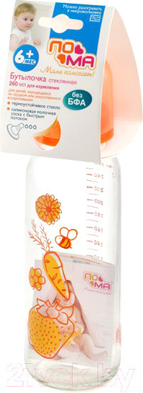 Изображение товара Бутылочка для кормления Пома С силиконовой соской 6+ / 910 (260мл)