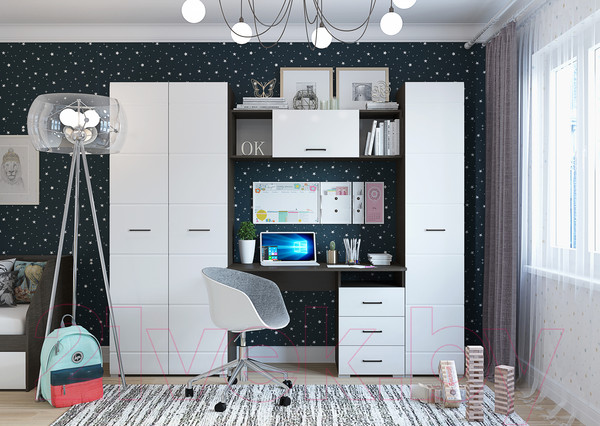 Изображение товара Шкаф навесной Горизонт Мебель Ненси 1200 (венге/белый глянец)