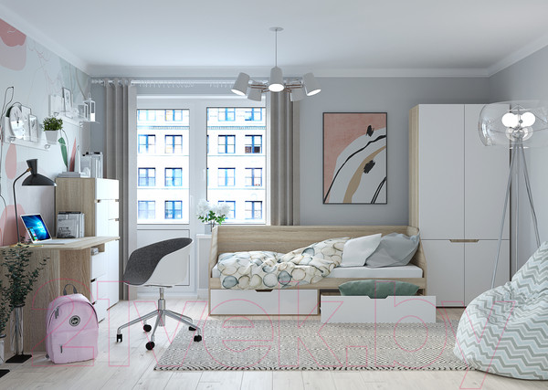 Изображение товара Кровать-тахта Горизонт Мебель Анталия 800 2ящ (дуб сонома/белый софт)