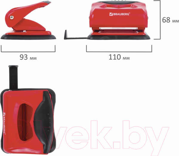 Изображение товара Дырокол Brauberg С линейкой / 228599 (черный/красный)