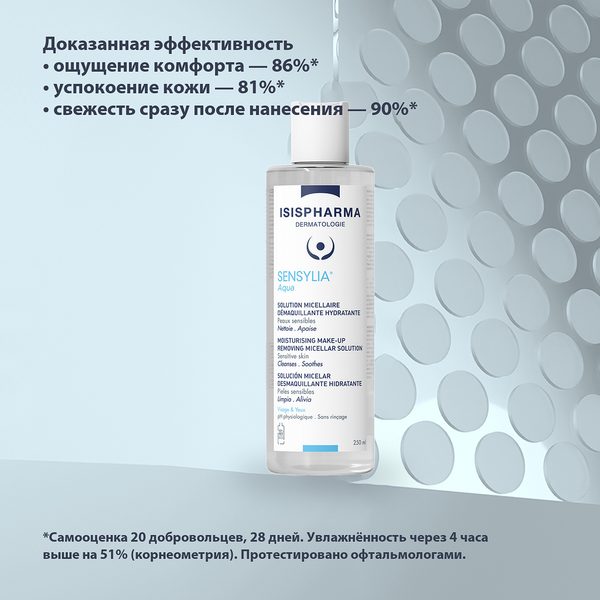 Изображение товара Мицеллярная вода ISISPHARMA Sensylia Aqua увлажняющая д/чувствит и обезвоженной кожи (250мл)