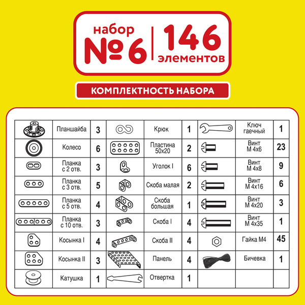 Изображение товара Конструктор Юнландия Для уроков труда №6 / 104684 (146эл)