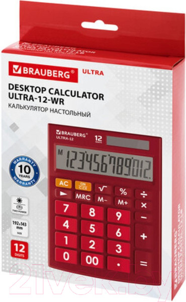 Изображение товара Калькулятор Brauberg ULTRA-12-WR / 250494 (бордовый)