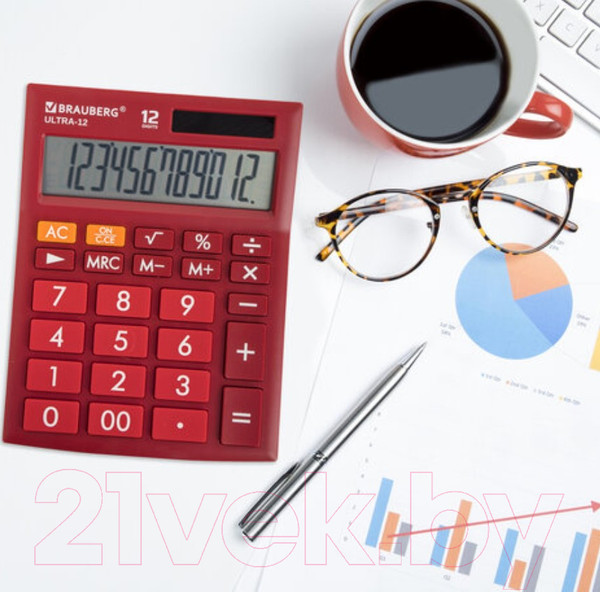 Изображение товара Калькулятор Brauberg ULTRA-12-WR / 250494 (бордовый)