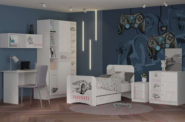 Изображение товара Письменный стол Премиум Смарти (белый/машинки)