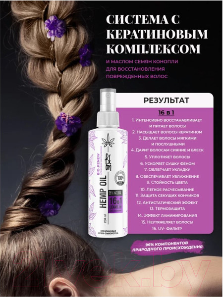 Изображение товара Спрей для волос BeOn Hemp Oil Кератиновый 16в1 (200мл)