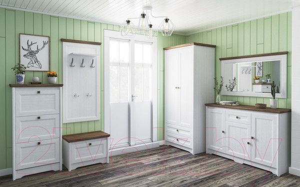 Изображение товара Вешалка для одежды Мебель-Неман Тиволи МН-035-31 (белый текстурный/дуб стирлинг)