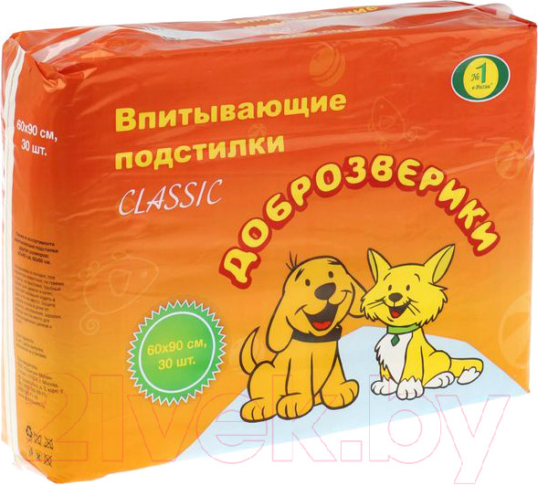Изображение товара Одноразовая пеленка для животных Доброзверики 60x90 / 294/ПК (30шт)