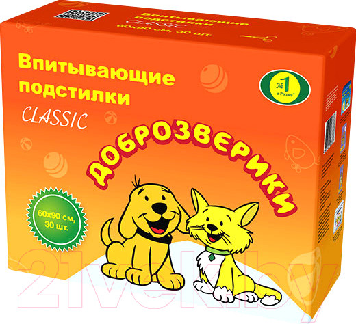 Изображение товара Одноразовая пеленка для животных Доброзверики 60x90 / 294/ПК (30шт)