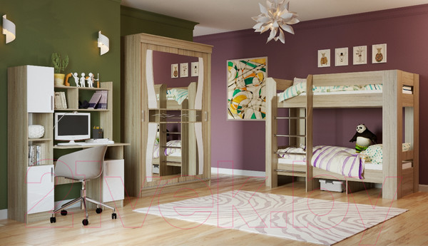 Изображение товара Двухъярусная кровать Памир София 800 (дуб белфорт)