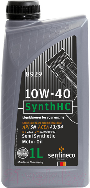 Изображение товара Моторное масло Senfineco SynthHC 10W40 SN A3/B4 / 8929 (1л)