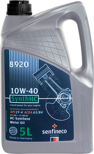 Изображение товара Моторное масло Senfineco SynthHC 10W40 CF-4 A3/B4 / 8920 (5л)