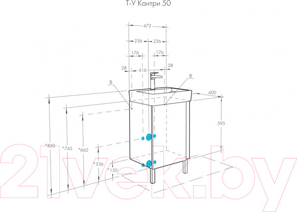 Изображение товара Тумба с умывальником Акватон Кантри 50 (1A2578K0AHB20)