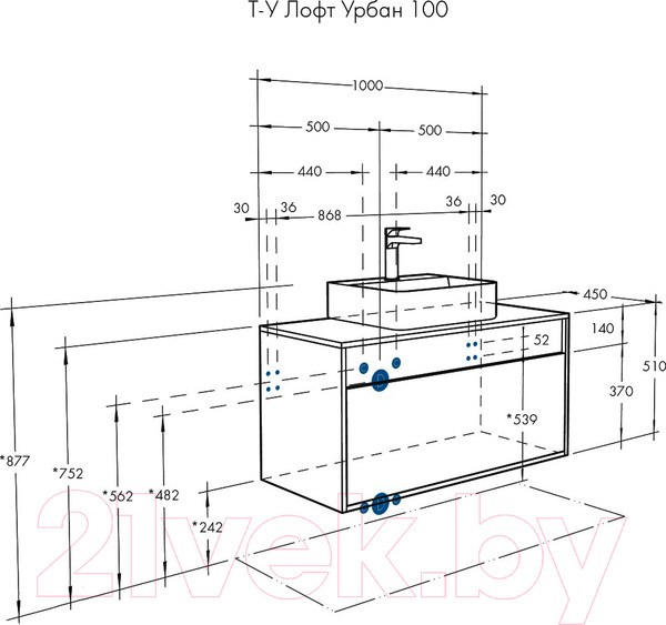 Изображение товара Тумба с умывальником Акватон Лофт Урбан 100 (1A2477K2LQX60)