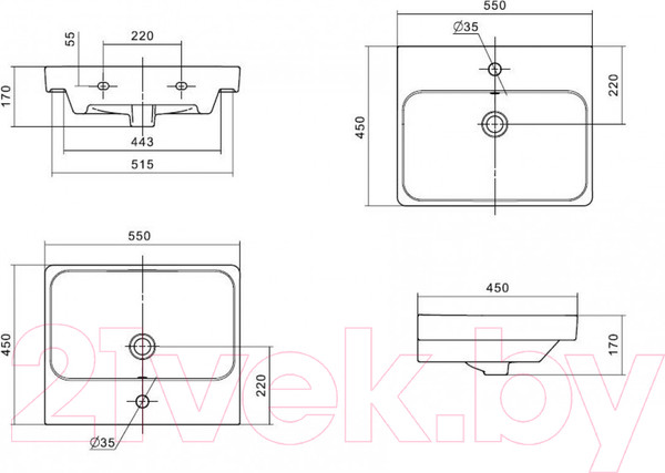 Изображение товара Тумба с умывальником Акватон Оливия 55 (1A2542K0OLUG0)