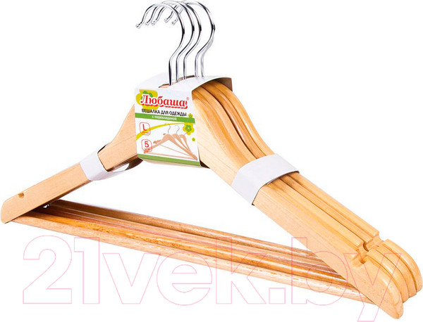 Изображение товара Набор деревянных вешалок-плечиков Любаша Эконом р. 48-50 / 604895 (5шт, сосна)